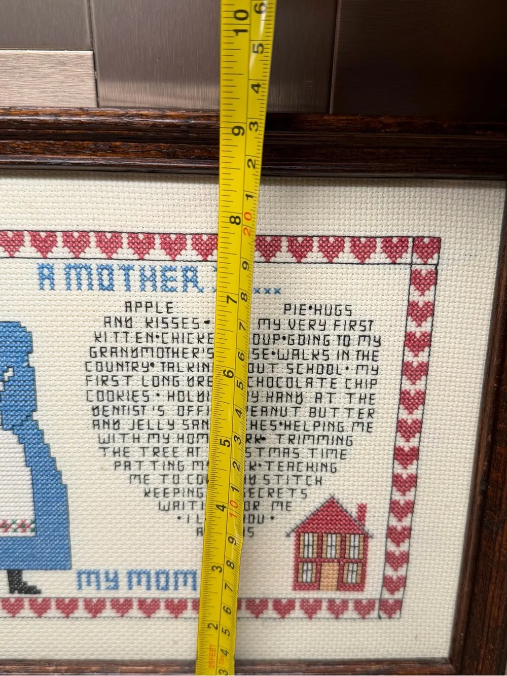 Vintage Framed Cross Stitch A Mother Is Poem Folk Art Wall Decor